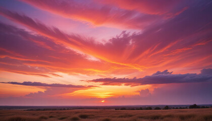 Naklejka premium Skyline at big filed sunset landscape