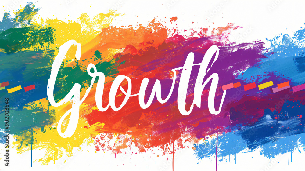 Poster handwritten message of growth stands out on a lively and colorful abstract painted backdrop