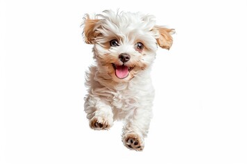 cute dog running and jumping on a white background