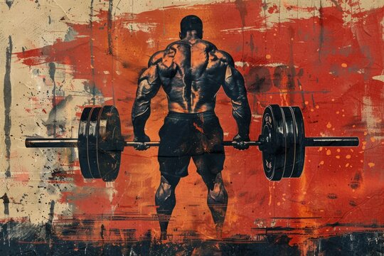 Bodybuilder lifting weights with grunge background
