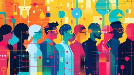 medical team collaboration, vibrant artwork depicting a diverse team of medical experts collaborating to provide customized care for all patients