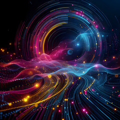 Fototapeta premium Futuristic Abstract Dark Background with Neon Blue, Pink and Yellow Glow
