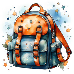 Watercolor Backpack, clipart Illustration, Generative Ai