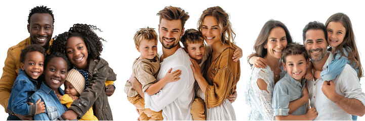 set of A cheerful family of four with two children posing together isolated on transparent background  (2)