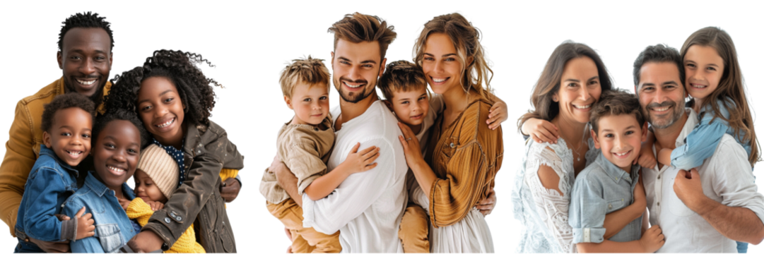 set of A cheerful family of four with two children posing together isolated on transparent background  (2)