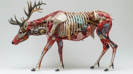 Detailed Anatomical Model of a Deer Exhibiting Internal Organs and Musculature Features in a Studio Setting