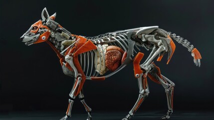 Detailed Anatomical Model of a Dog Highlighting Internal Structures and Organs in 3D