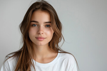 Fototapeta premium Beautiful young woman on grey background