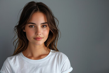 Fototapeta premium Beautiful young woman on grey background