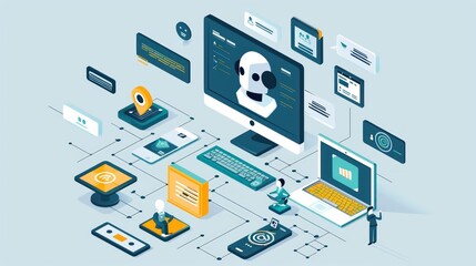 Obraz premium AI-driven virtual assistants interacting with users on various devices