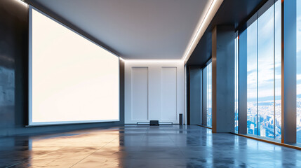 Obraz premium Maximize Business Meetings with Blank Screen in Conference Rooms: Highlights the concept of maximizing business meetings with a blank screen in conference rooms, ideal for banners