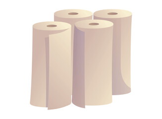 Set of rolled up rolls of tissue paper towels. Vector isolated cartoon illustration.