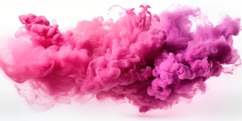 Fototapeta premium Pink smoke cloud on white background, pink red smoke paint explosion,