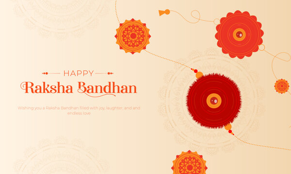 Happy Raksha Bandhan Post and Greeting Card. Indian Culture Rakhi Celebration Background with Text and Rakhi banner, poster. Vector Illustration