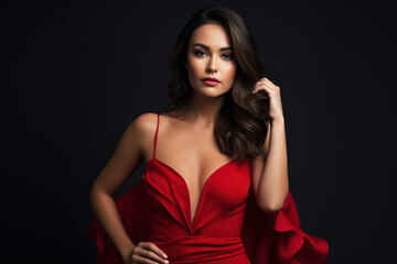 Naklejka premium Beautiful Woman in Red Dress Posing