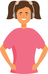 Smiling girl with headphones is listening to music and enjoying the sound