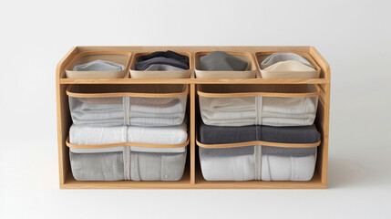 Modern wardrobe setup featuring neatly arranged clothing and accessories, showcasing a minimalistic and organized approach to wardrobe design with stylish storage solutions