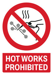 ISO prohibition safety signs text variation_hot works prohibited size a4/a3/a2/a1	
