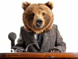 A Bear in a Suit Giving a Speech at a Formal Event
