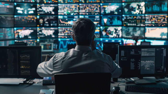 cybersecurity expert monitoring networks in a control room