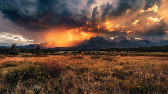 of a dramatic thunderstorm over the Rocky Mountains