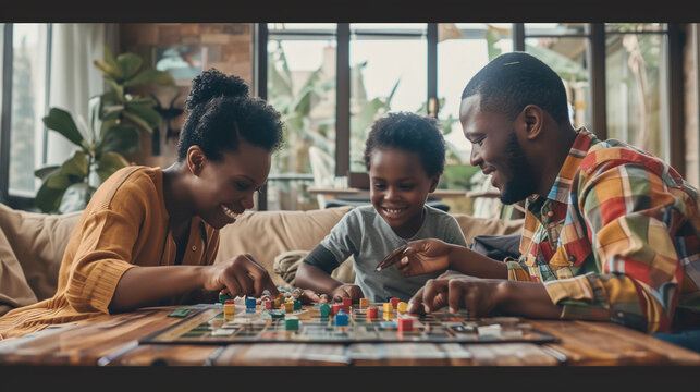 a family playing board games in the living room