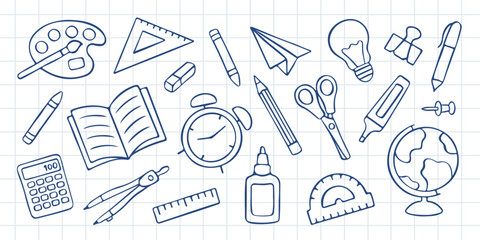 Hand-drawn set of school supplies. Doodle vector illustration © Myurenn