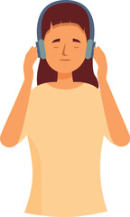 Young woman is listening to music with headphones, enjoying the sound