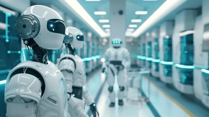 Robots and AI systems supporting healthcare operations in a hospital