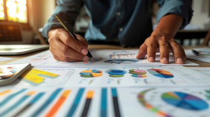 Obraz premium a professional working on a detailed budget plan with charts and graphs