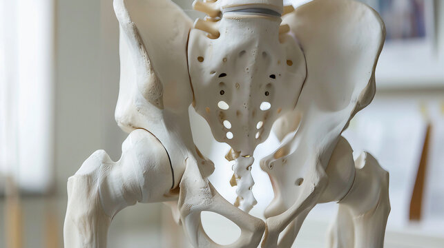 Human hip sacrum skeleton. Orthopedic x-ray of human articulated pelvis 