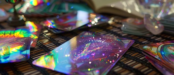 atmospheric mystical background with tarot cards, various elements of esotericism, magic, and witchcraft