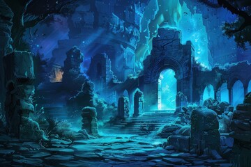 Mysterious Glowing Ruins of an Ancient Temple in the Jungle