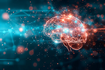 Obraz premium Artificial intelligence concept with a glowing digital brain surrounded by a network of connections, symbolizing modern technology and innovation.