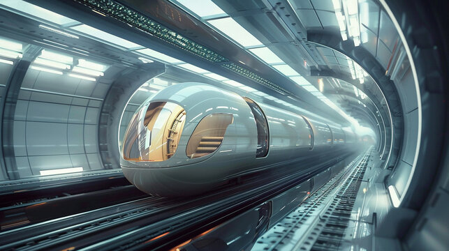 a hyperloop train in a futuristic transportation system