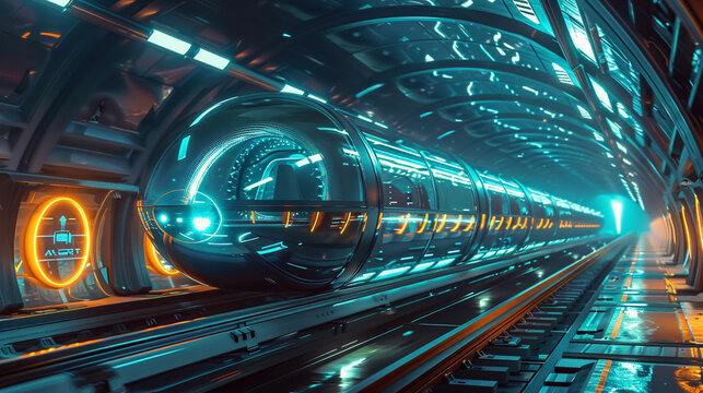 a hyperloop train in a futuristic transportation system