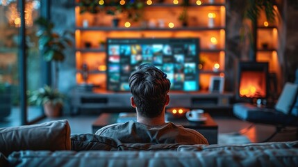 Fototapeta premium Enjoyment watching TV at home. Lifestyle and technology concepts