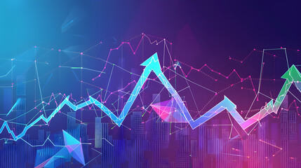 Obraz premium A vibrant image featuring colorful financial data and stock market graphs, showcasing trends, analytics, and market movements in a dynamic, visual format.