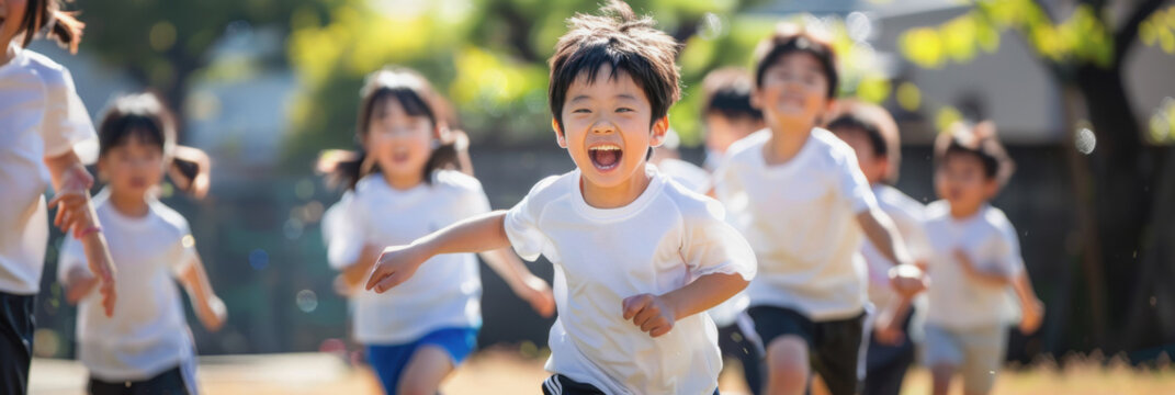 Physical Education Day in Japan. children in physical education class. children play sports