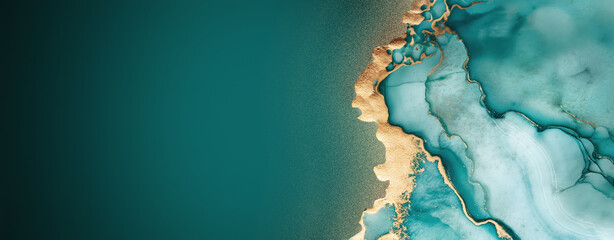 Emerald Blue and Gold Marble Background