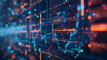 Fototapeta premium An abstract digital visualization displaying data points and network grid lines, representing complex information systems and technological analysis in a modern style.