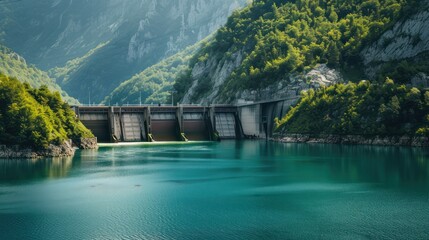Fototapeta premium Modern hydropower infrastructure blending with natural landscape