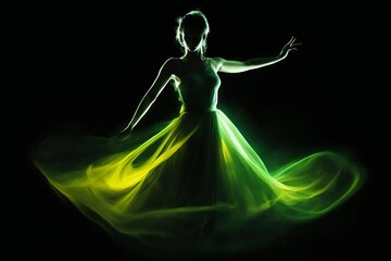 Dancer in neon green light on a black background