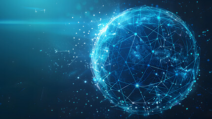 Obraz premium A global digital network depicted with Earth surrounded by connected data points, representing worldwide connectivity and technological communication across the globe.