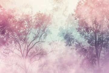 Ethereal conceptual wallpaper with delicate trees in soft pastel hues