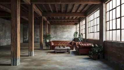 Fototapeta premium Stylish Vintage Industrial Loft Interior Design 