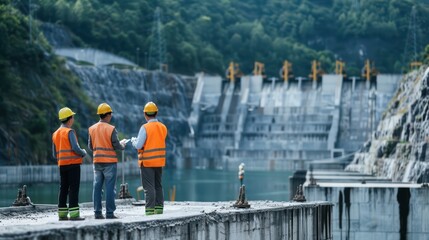 Team of hydropower workers discussing operational plans
