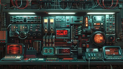 Obraz premium A striking retrovintage design of early AI computer systems with a nostalgic feel, more clarity with clear light and sharp focus, high detailed