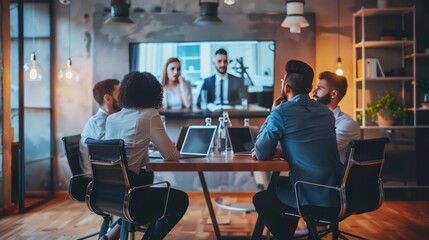 Corporate team watching a business webinar together