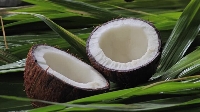 Dried Coconut Cut on Pandanaceae Leaves
